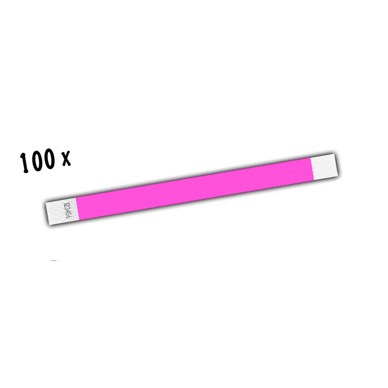 100 BRACCIALETTI IDENTIFICATIVI TYVEK MONOUSO ROSA FLUO 1,9 cm